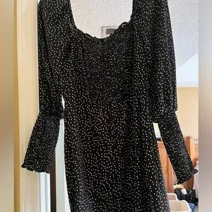 Francesca's Collections | Dresses | Francescas Adorable Black With White  Polka Dot Long Cinched Sleeve Dress | Poshmark